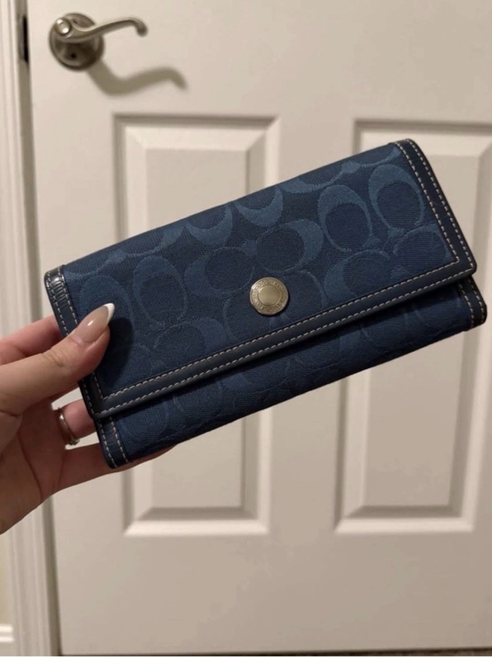 Coach Navy Signature Trifold Y2K Wallet